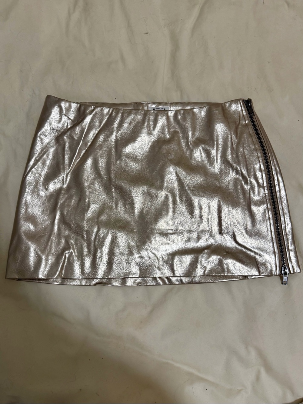 Metallic Silver Mini Skirt with Side Zip